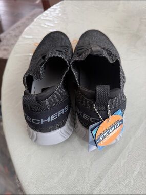Skechers Black Knit Slip-On Athletic Sneakers with White Sole